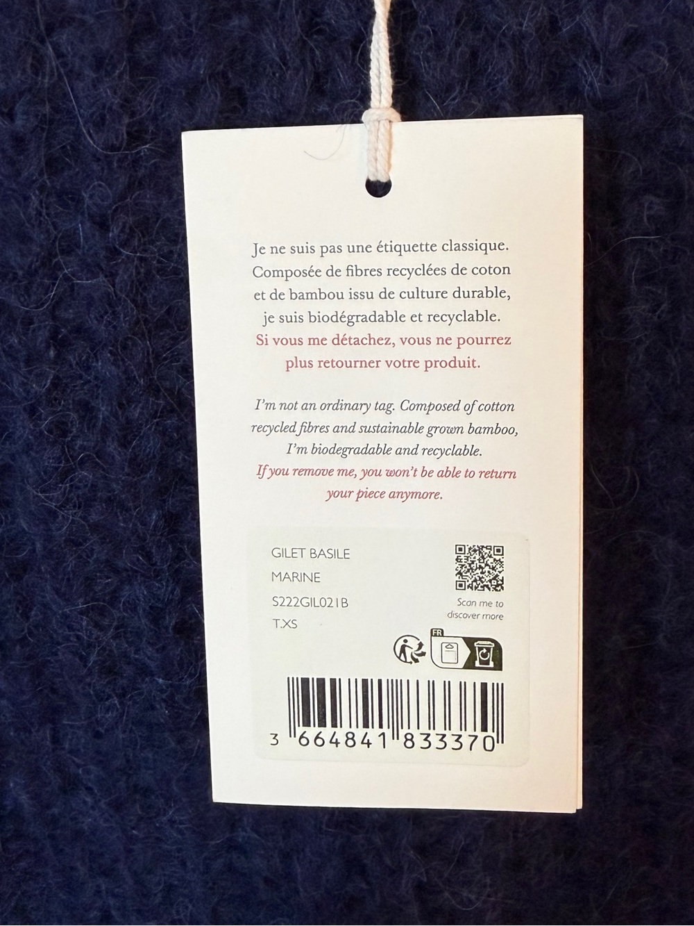 SÉZANE NWT BASILE CARDIGAN XS NAVY V NECK - ALPACA & WOOL - COZY!! 🇫🇷 - Picture 7 of 8